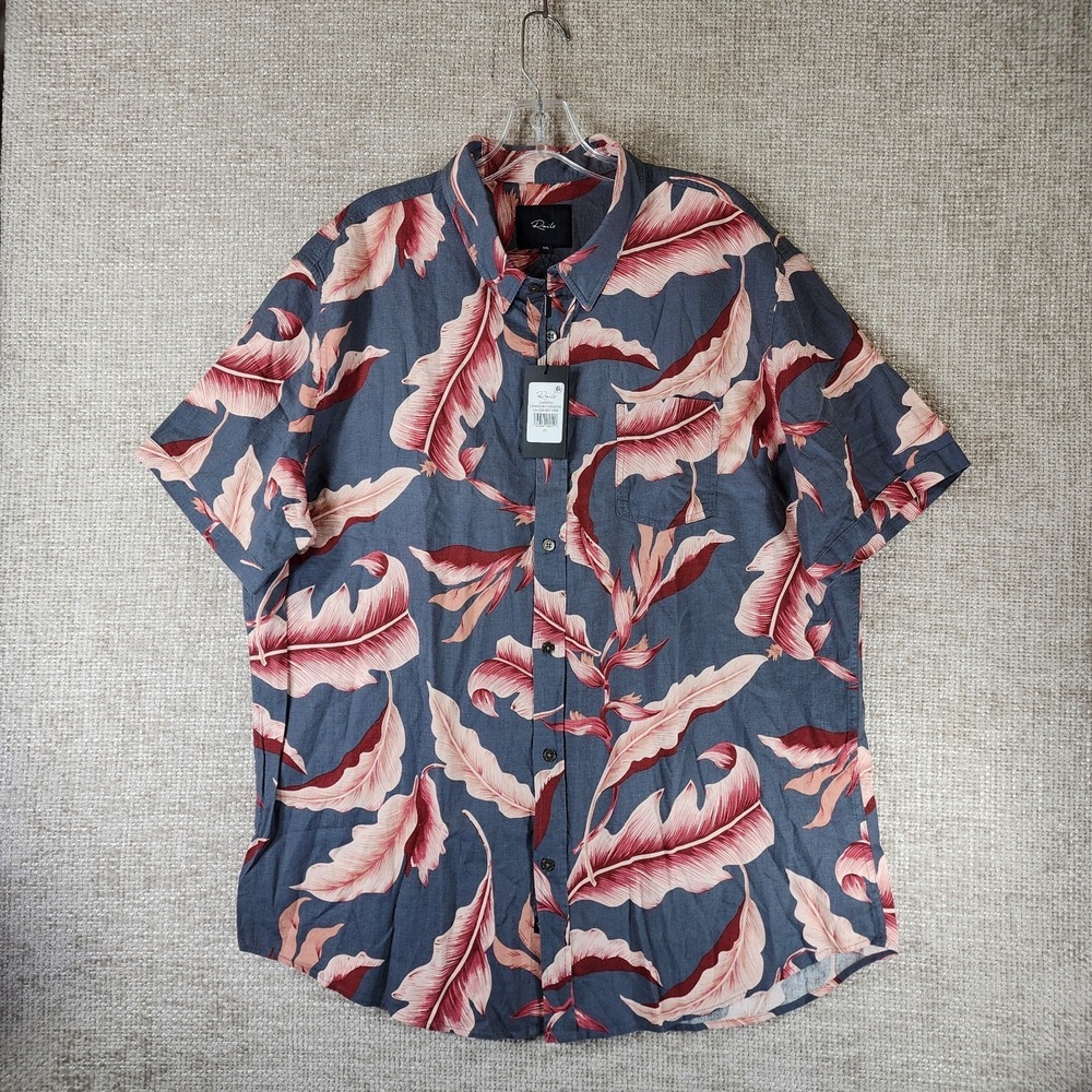 Rails Crimson Paradise Short Sleeve Linen Blend Shirt Mens 2X Red Gray NWT